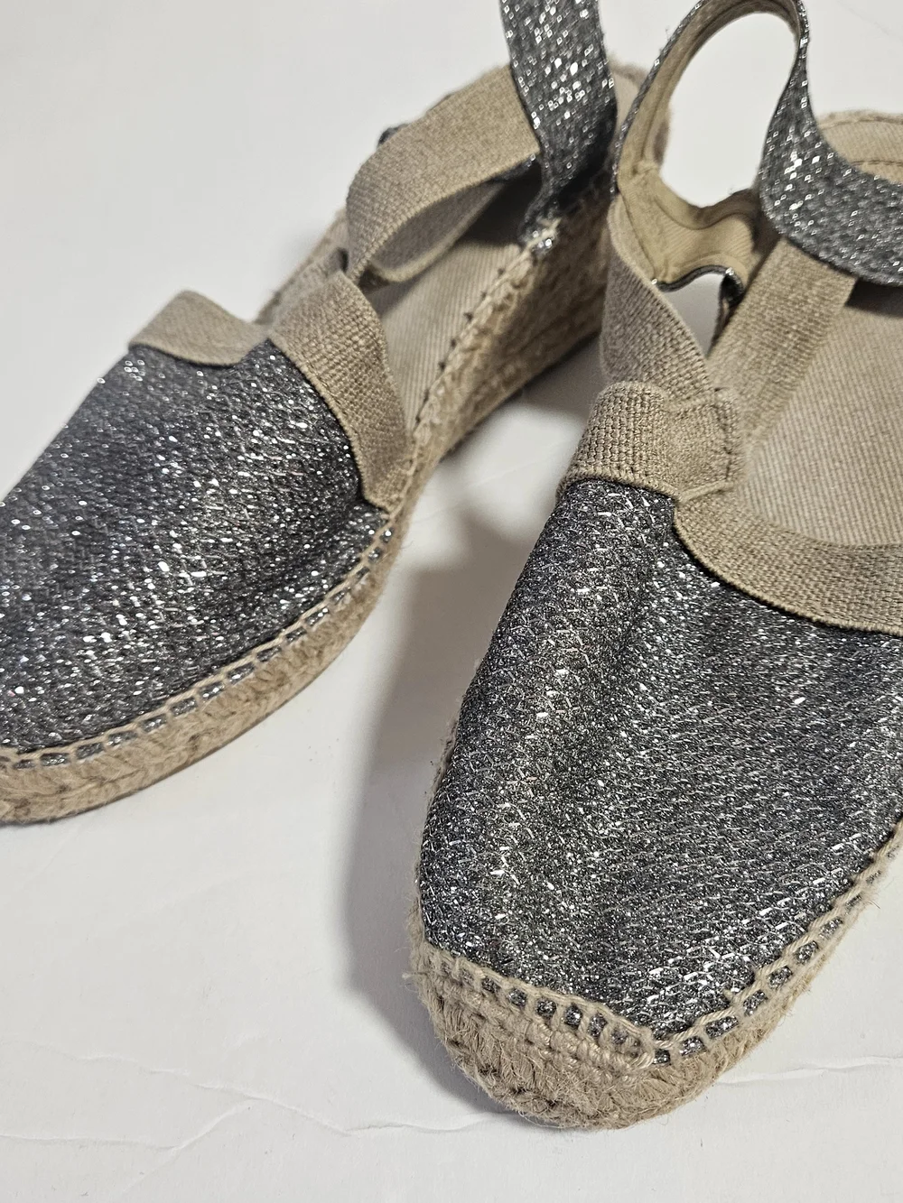 Toni PONS Glitter Espadrille Slingback Flats - Silver